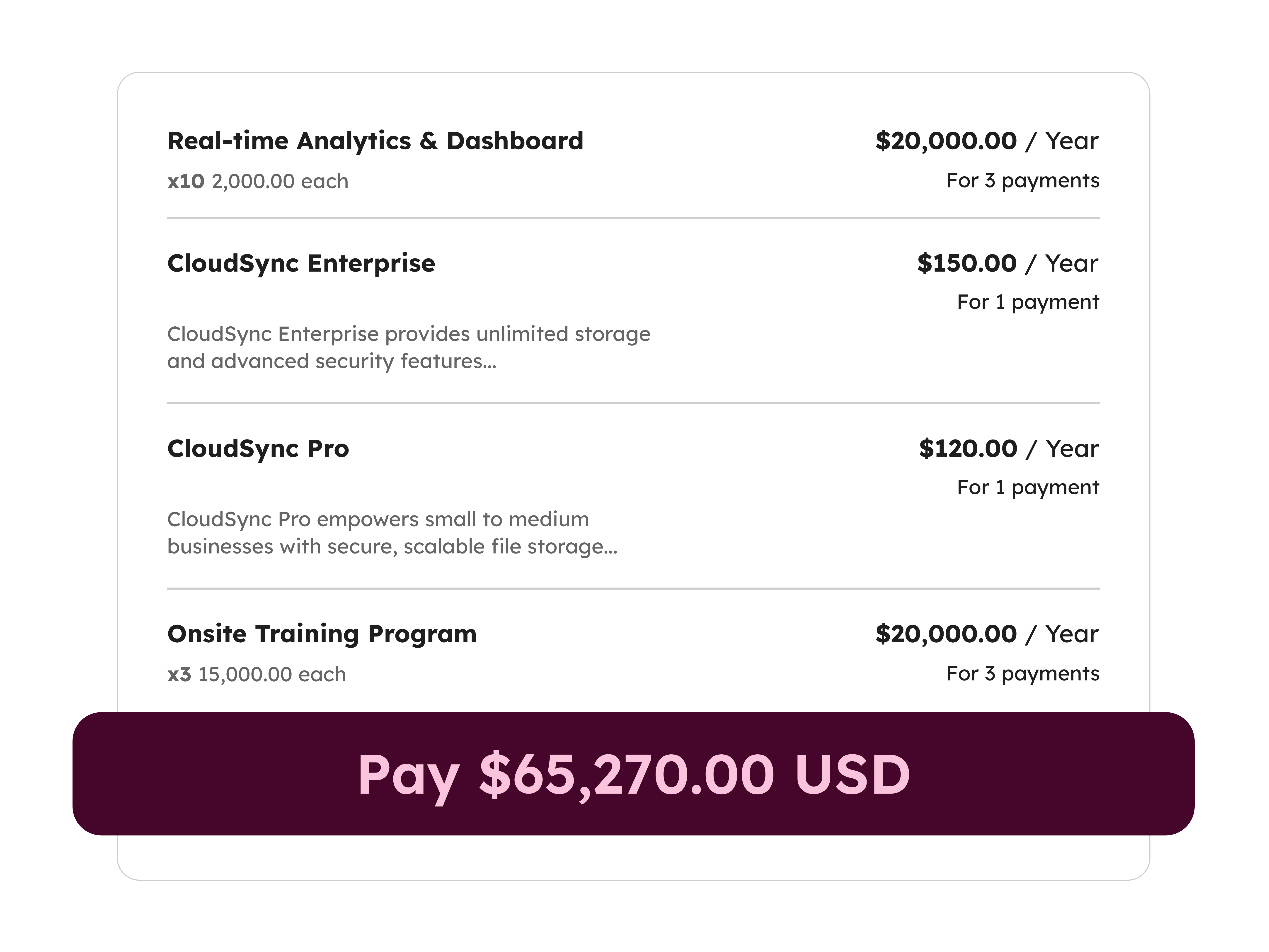 HubSpot Contracts billing summary panel