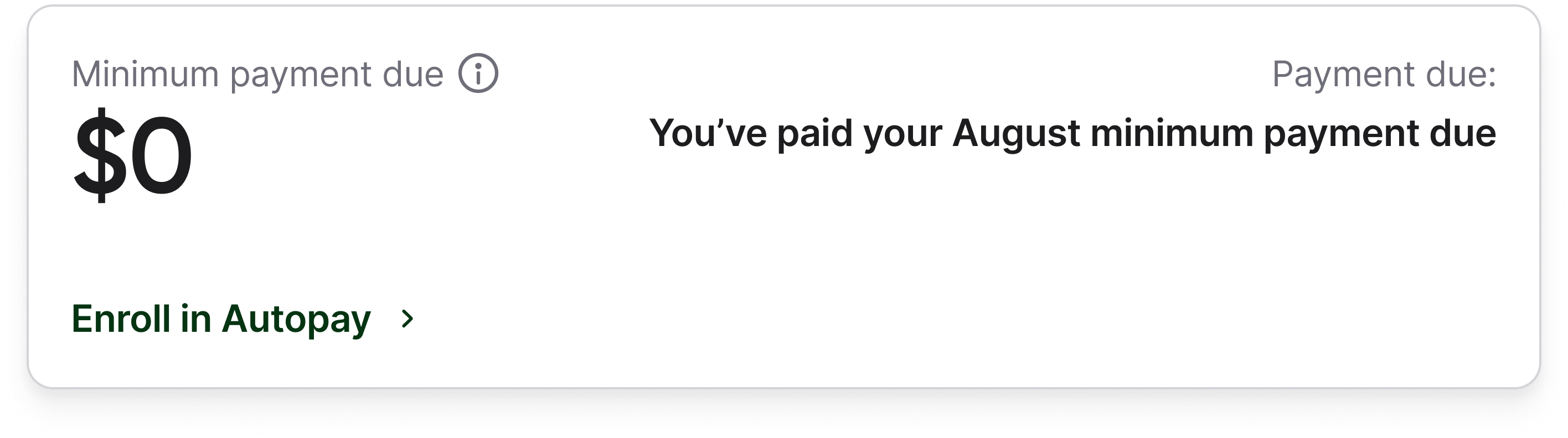 Payment card variation showing minimum payment due and Enroll in Autopay link.