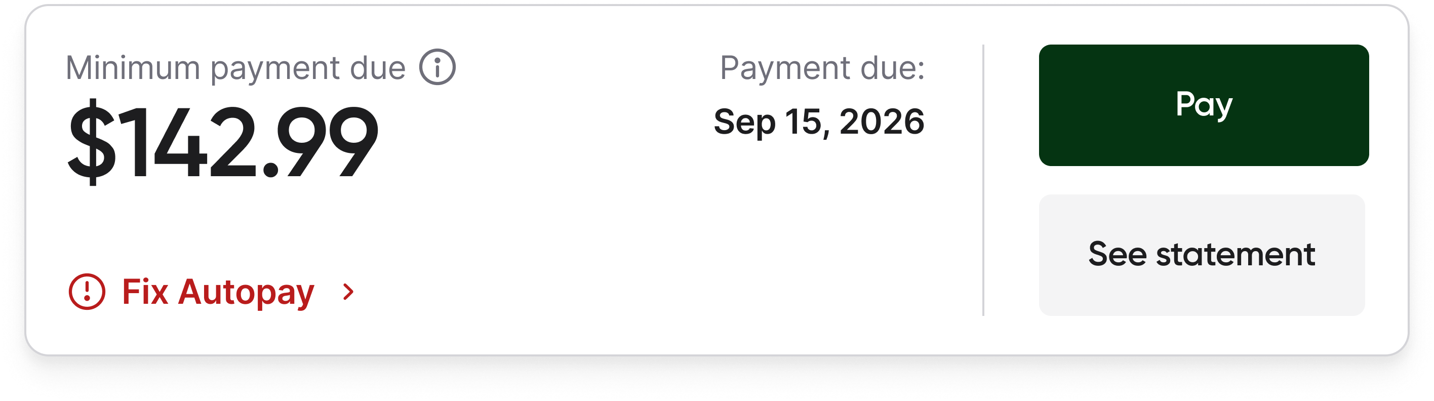 Payment card variation in a past-due state.