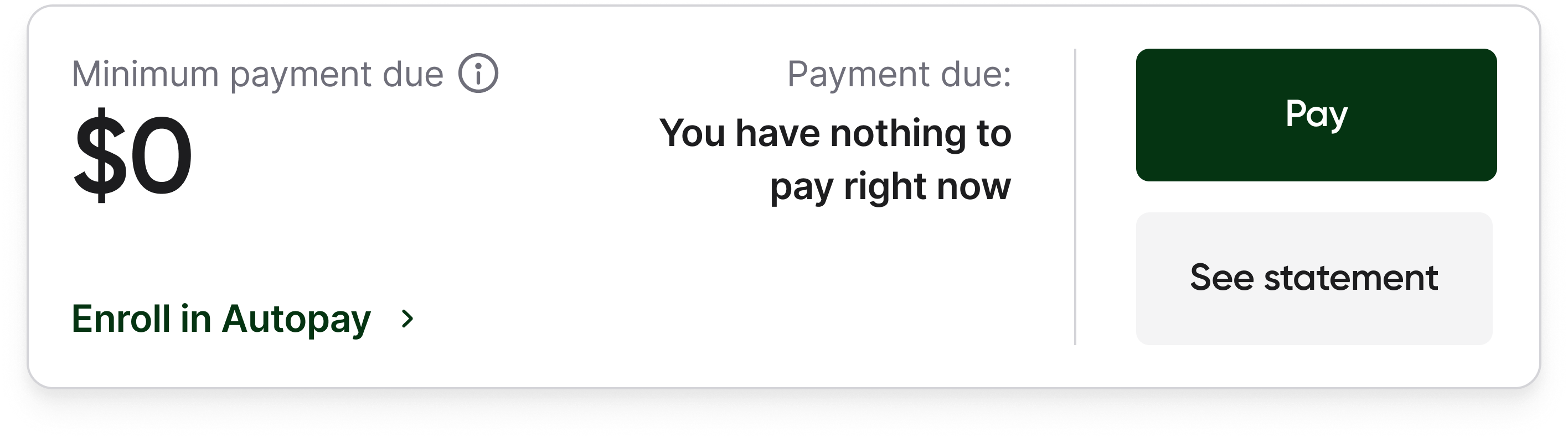 Payment card variation for a paid-up account.